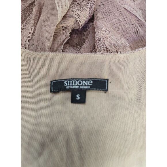 Boho Lace Ruffle Dress Beige Sheer V-Neck Sleeveless coquette elegant whimsical - Picture 6 of 7